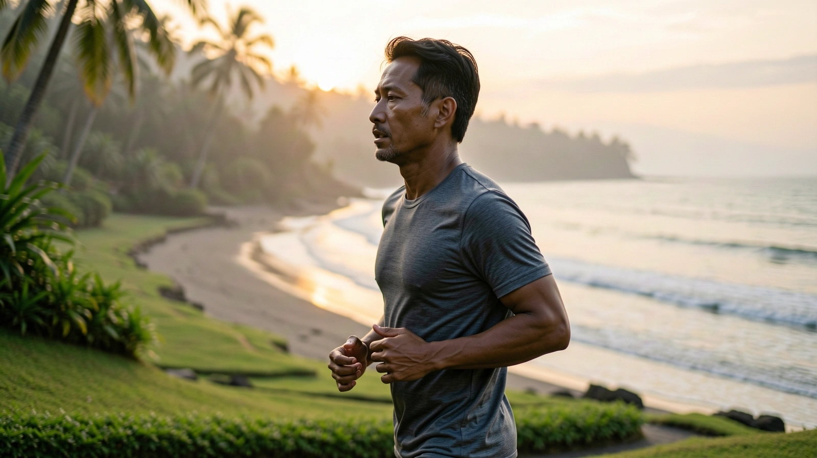 Active man in natural Indonesian landscape